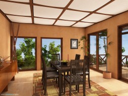 Lux Villas – dining room with table, chairs, and pendant lighting