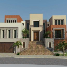 Casa Midence exterior elevation (M2) with entry porch and front garden