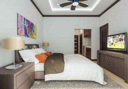 Santa Fé Condominiums – bedroom suite with modern furnishings by Hugo Coello