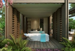 Santa Fé Condominiums – spa interior with soaking tub and wood finishes