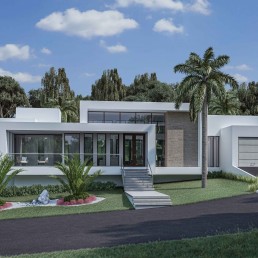 Casa Caulfield – exterior rendering of modern home on Lot 48 (Cam 2) with pool