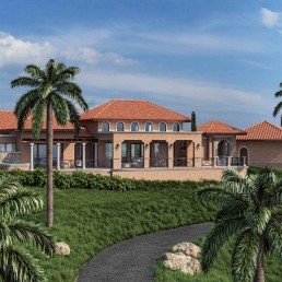 Casa Gendron – main residence rendering with landscaped entry by Hugo Coello