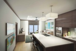 Santa Fé Condominiums – open-plan living room and kitchen