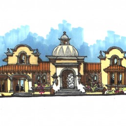 Private residence exterior with covered porch, columns, and garden